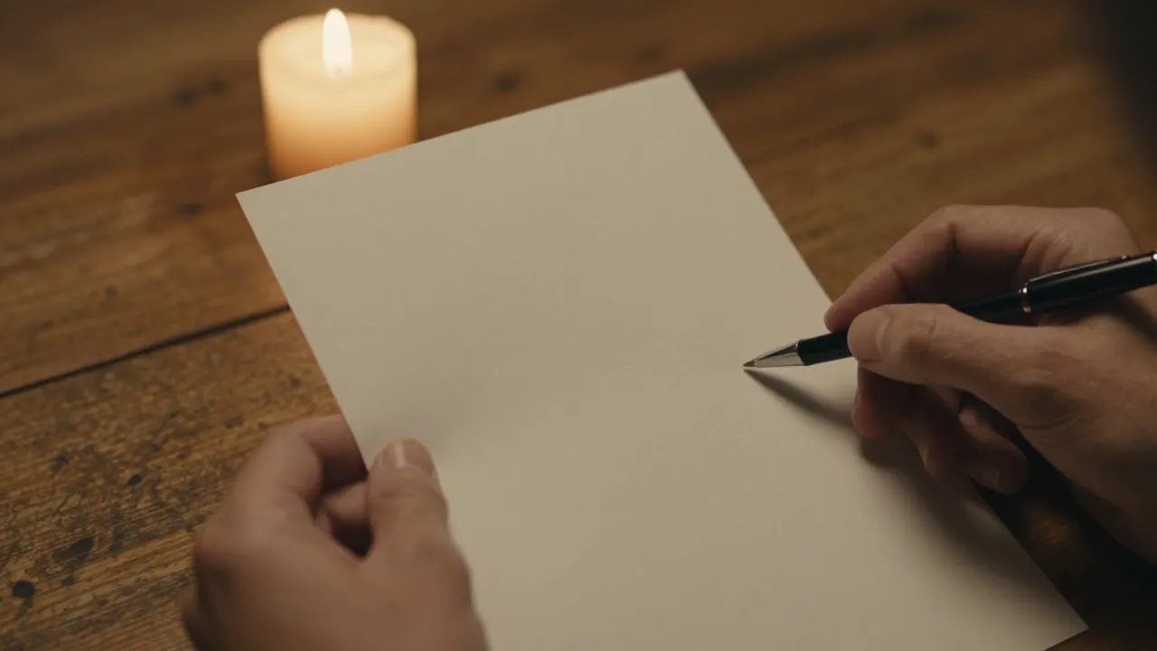 pen and paper by candlelight